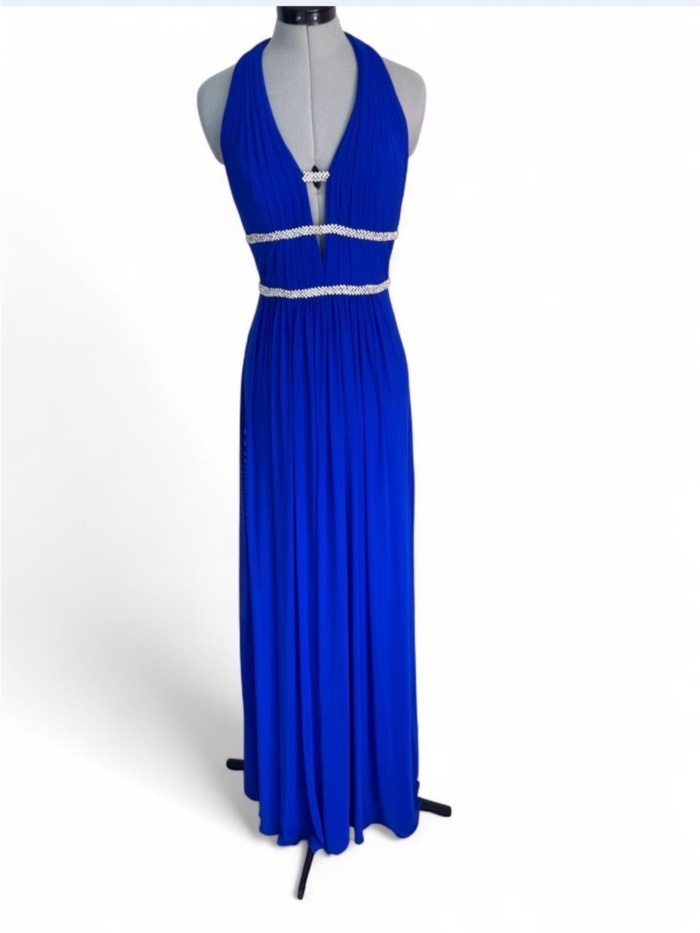 Royal Blue Halter Maxi Gown with Crystal Trim